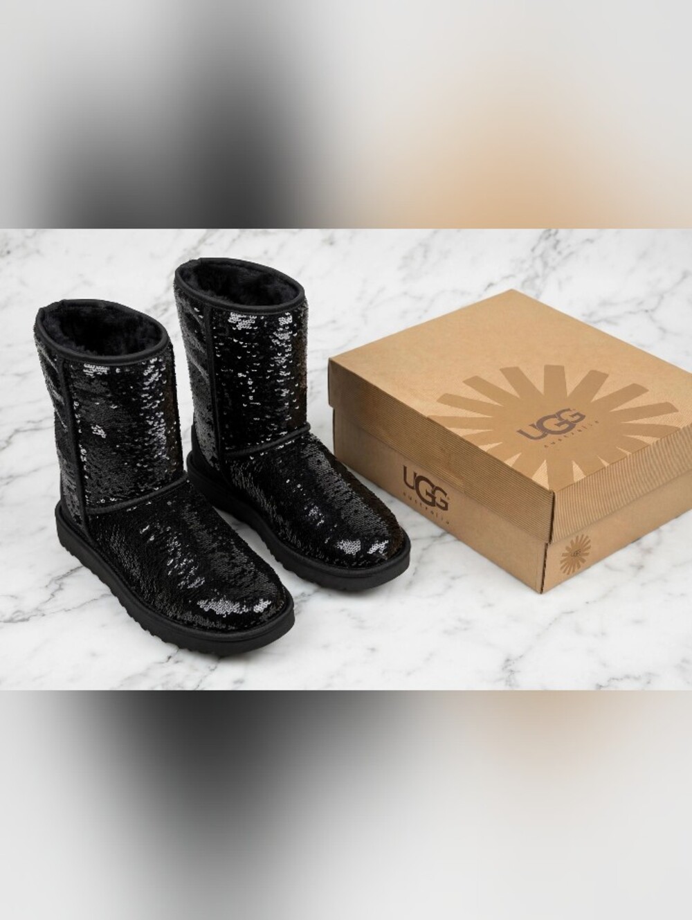 NEW!! UGG Black  Sparkle Sequin Women's Boots. Size 8